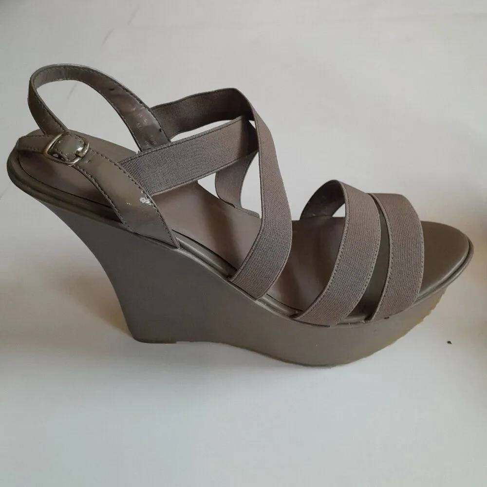 Charles by Charles David Brown Stretch Wedge Sandals Size10